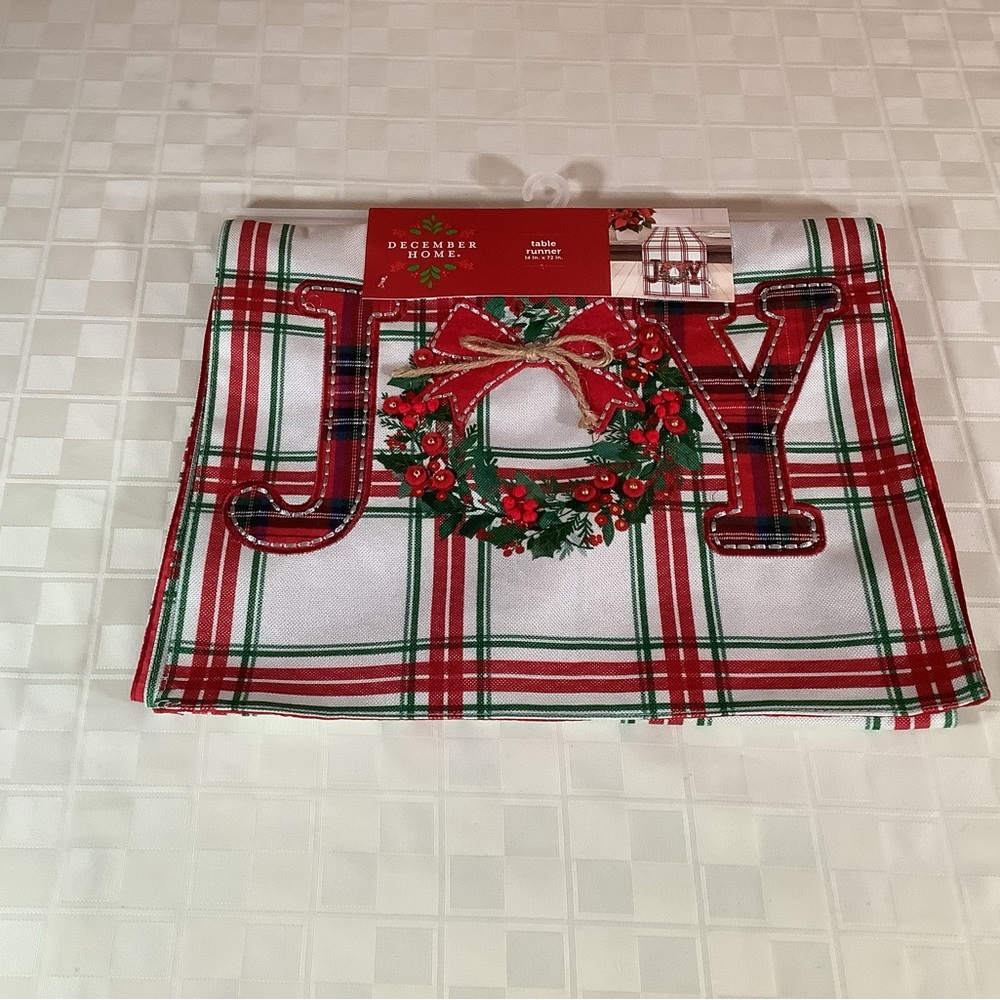 New Christmas Joy plaid table runner